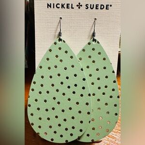 Nickel and Suede Earrings Meadow Green Polka Dot
